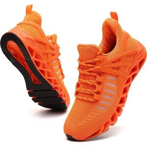 Women's Walking Running Non Slip Lace Up Athletic Sneakers Orange Shoes